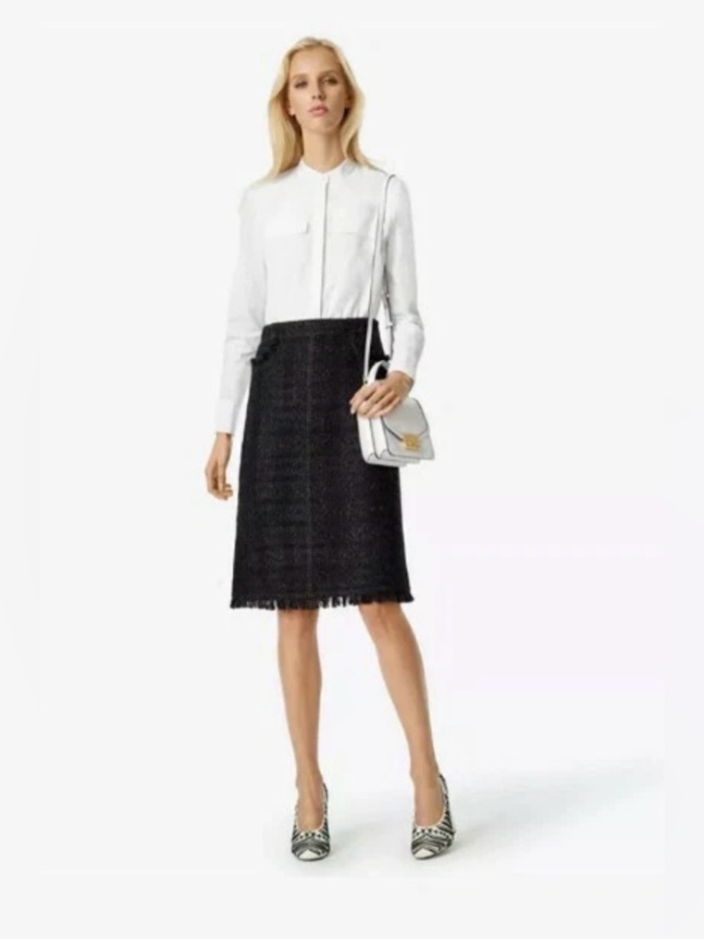 NEW Tory Burch Aria Tweed Skirt – Black Metallic Check Size 4